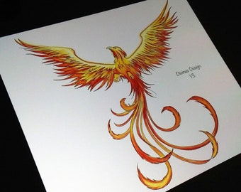 Fire Phoenix Tattoo Colored Black and Grey Versions - Etsy Fire Phoenix Tattoo Colored Black and Grey Versions - Etsy