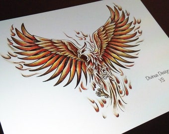 Phoenix Tattoo Design Colored plus black and grey versions - Instant Digital Download - Tattoo Design and Stencil/Template - Tattoo Permit