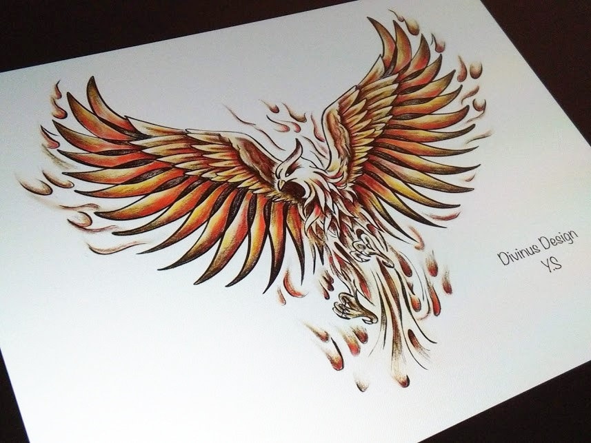 Phoenix Tattoo Design Colored Plus Black and Grey Versions - Etsy Finland