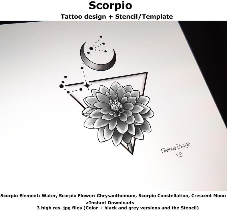 Scorpio Horoscope Flower Tattoo Tattoo Design and Tattoo - Etsy