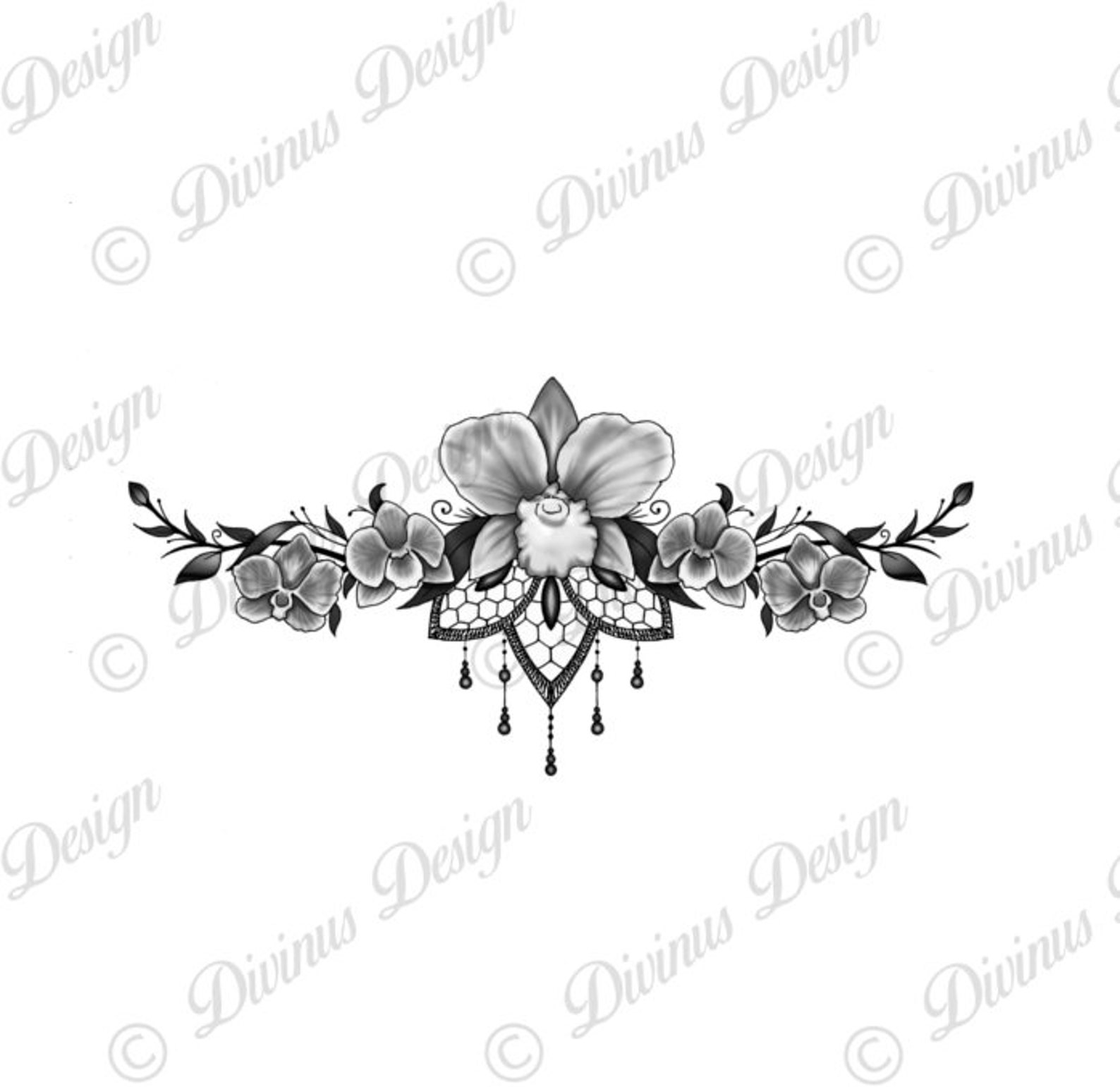 Black and Grey Underboob/sternum Orchids Tattoo Design and - Etsy
