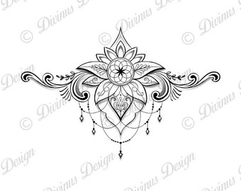 Underboob tattoo/Sternum Tattoo Design and Stencil - Instant Digital Download - Tattoo Permit