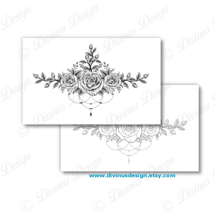 Black and Gray Colored Roses Sternum Tattoo Design and - Etsy