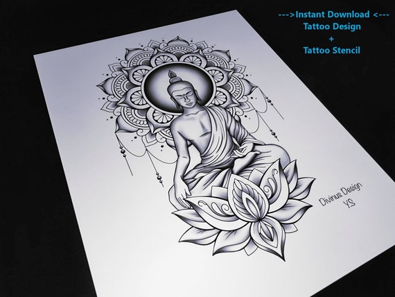 S.A.V.I 3D Temporary Tattoo Lord Buddha With Lotus Holy Religious Design  Size 21x15CM - 1PC, Black, 10 g : Amazon.in: Beauty