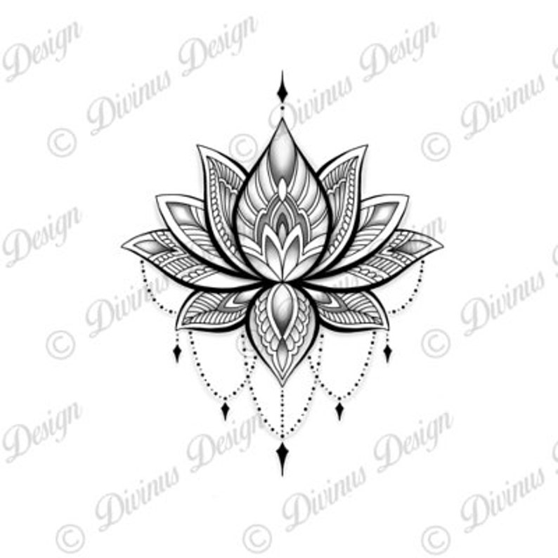 Lotus Mandala Tattoo Design and Stencil Lotus Henna Tattoo Etsy