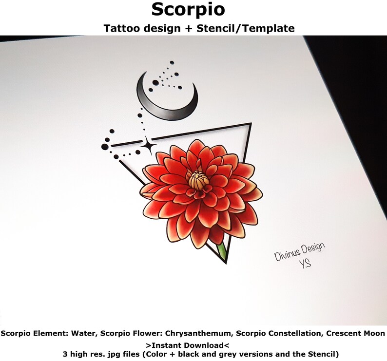 Scorpio Horoscope Flower Tattoo Tattoo Design and Tattoo Etsy