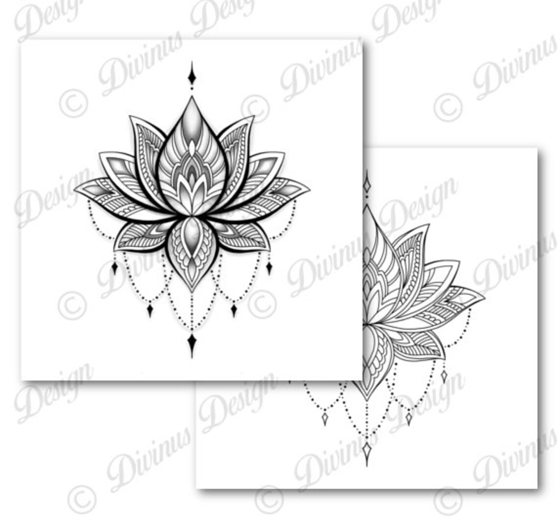 Lotus Mandala Tattoo Design and Stencil Lotus Henna Tattoo Etsy UK