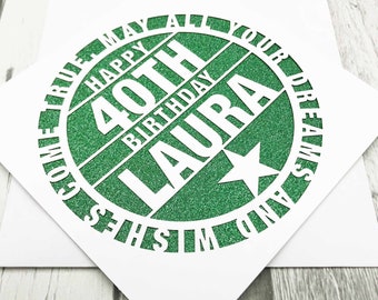 Personalised Laser-Cut 40th Birthday Card with Glitter Inlay
