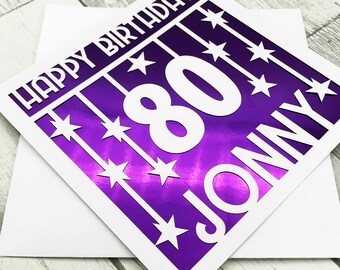 Personalised 80th Birthday Card, Laser-Cut Papercut Design