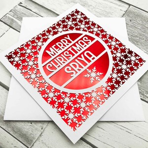 Carte de joyeux Noël personnalisée, carte découpée au laser, cadeau de Noël, carte de Noël, cartes faites main, joyeux Noël, flocons de neige, XOXO DESIGNS UK