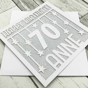 Gepersonaliseerde 70e verjaardagskaart voor vrouwen Aangepaste 70e verjaardagskaart voor mannen 70e wenskaart Papercut 70e verjaardag Lasercut 70e cadeau