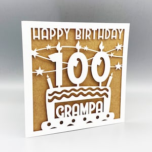 Gepersonaliseerde 100e verjaardagskaart Aangepaste 100e verjaardagskaart voor hem haar wenskaart Papercut 100e verjaardagskaart Lasercut 100e cadeau