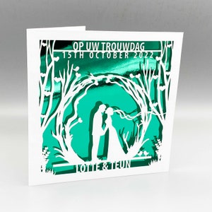 Carte de mariage néerlandaise personnalisée Félicitations Jour de mariage personnalisé Papercut pour les nouveaux mariés Carte de voeux Carte d'anniversaire de mariage