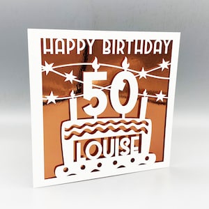 Personalisierte 50. Geburtstagskarte für Frauen Individuell gestaltete 50. Geburtstagskarte für Männer 50. Grußkarte Papierschnitt 50. Geburtstag Lasercut 50. Geschenk