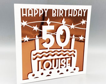 Luxury 50th Birthday Card | Personalised Name 50th Birthday Card | Elegant Laser Cut Birthday Card | Milestone Birthday Card For Friend