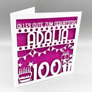 Gepersonaliseerde Duitse 100e verjaardagskaart Aangepaste 100e verjaardagskaart voor hem haar wenskaart Papercut 100e verjaardagskaart Lasercut Cadeau
