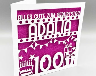 Personalised German 100th Birthday Card Custom 100th Birthday Card For Him Her Greeting Card Papercut 100th Birthday Card Lasercut Gift