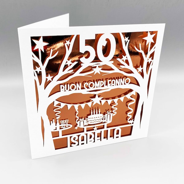 Carte d'anniversaire personnalisée italienne 50e, 50e Buon Compleanno, 50e carte d'anniversaire pour maman, 50e carte d'anniversaire pour les hommes, 50e cadeau d'anniversaire