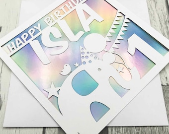 Personalised First Birthday Card, Laser-Cut Glitter Inlay
