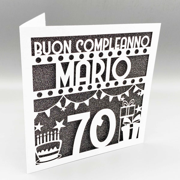 Personnalisé italien 70e anniversaire carte pour femme personnalisé 70e anniversaire carte pour hommes 70e carte de voeux Papercut 70e anniversaire Lasercut 70e