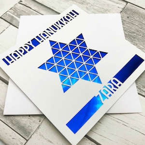 Carte personnalisée Happy Hanukkah Carte de vœux juive Étoile de David Carte Chanukah Carte juive Cadeau Hanoukka Menorah Chanukah Cadeau