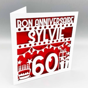Carte d'anniversaire personnalisée pour les 60 ans française pour les femmes Carte d'anniversaire personnalisée pour les 60 ans des hommes, découpée dans du papier, découpée au laser pour les 60 ans