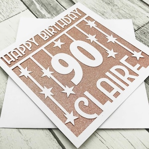 Gepersonaliseerde 90e verjaardagskaart Aangepaste 90e verjaardagskaart voor hem haar wenskaart Papercut 90e verjaardagskaart Lasercut 90e verjaardagscadeau
