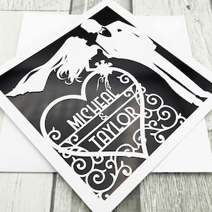 Carte de mariage personnalisée félicitations jour de mariage découpé en papier personnalisé pour les jeunes mariés carte de voeux carte d'anniversaire de mariage