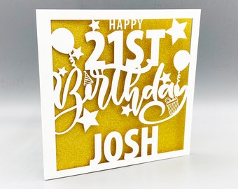 Carte d'anniversaire personnalisée 21 ans Carte d'anniversaire personnalisée pour lui et sa carte de voeux Carte d'anniversaire 21 ans faite main, découpée au laser, cadeau d'anniversaire 21 ans