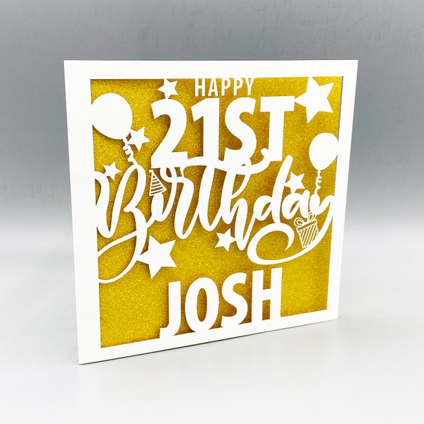 Cartão de aniversário personalizado para 21 anos, Cartão de 21 anos para ela, Cartão com nome personalizado, Cartão de aniversário de luxo com corte a laser, Presente de 21 anos