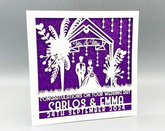 Carte de mariage personnalisée Félicitations, carte de voeux personnalisée pour le jour du mariage, découpée dans du papier, pour les jeunes mariés, carte d'anniversaire de mariage