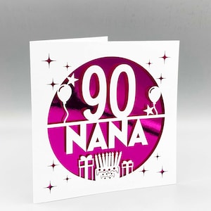 Cartão de aniversário de 90 anos personalizado, cartão de aniversário de 90 anos personalizado para ele, cartão de felicitações cortado em papel, 90 anos, corte a laser, presente de aniversário de 90 anos