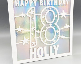 Personalised Laser-Cut 18th Birthday Card, Glitter Inlay