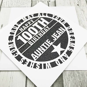 Gepersonaliseerde 100e verjaardagskaart Aangepaste 100e verjaardagskaart voor hem haar wenskaart Papercut 100e verjaardagskaart Lasercut 100e cadeau
