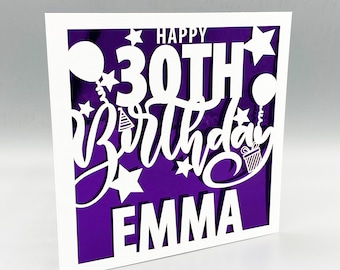 Personalised 30th Birthday Card, Laser Cut Papercut Greeting Card