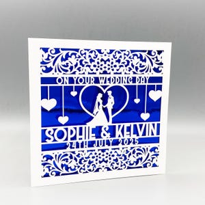 Carte de mariage personnalisée Félicitations, carte de voeux personnalisée pour le jour du mariage, découpée dans du papier, pour les jeunes mariés, carte d'anniversaire de mariage