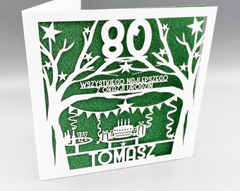 Tarjeta personalizada para 80 cumpleaños: tarjeta polaca cortada a láser