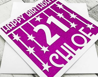 21st Birthday Card For Friend | Personalised Name 21st Birthday Card | Luxury Laser Cut Birthday Card | Milestone 21st Gift
