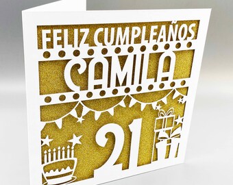 Personalised Spanish 21st Birthday Card Custom 21st Birthday Card For Her Him Papercut 21st Birthday Card Lasercut 21st Birthday Gift