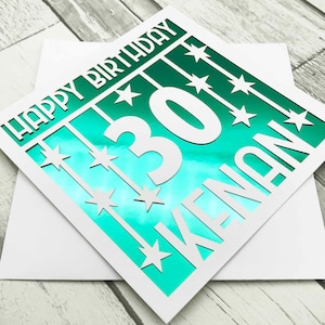Cartão de aniversário personalizado de 30 anos, cartão personalizado de 30 anos para ele, cartão de felicitações cortado em papel, 30 anos, corte a laser, presente de 30 anos