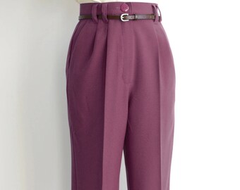 Vintage 40s style slacks in mauve / old rose color with pleats, made to order sizes US 0 to 30