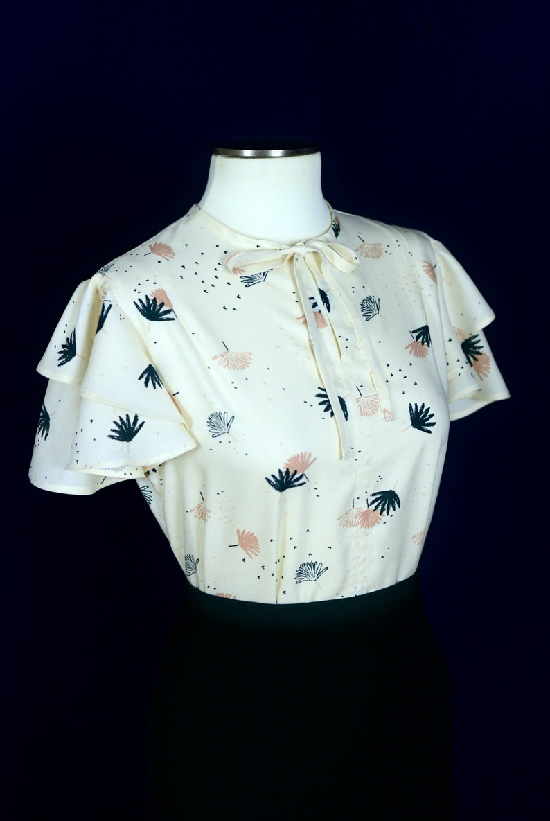 1930s Style Blouses, Shirts, Tops | Vintage Blouses     30s vintage style blouse in natural white with an abstract leaf pattern sizes US 0 to 30  AT vintagedancer.com