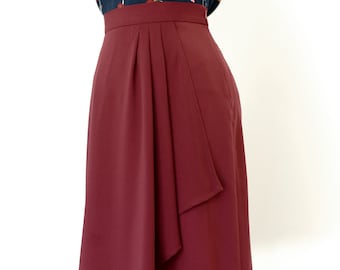 40s style wrap skirt in brick red, size US 0 to 30