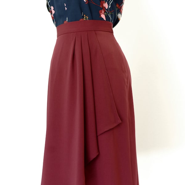 40s style wrap skirt in brick red, size US 0 to 30