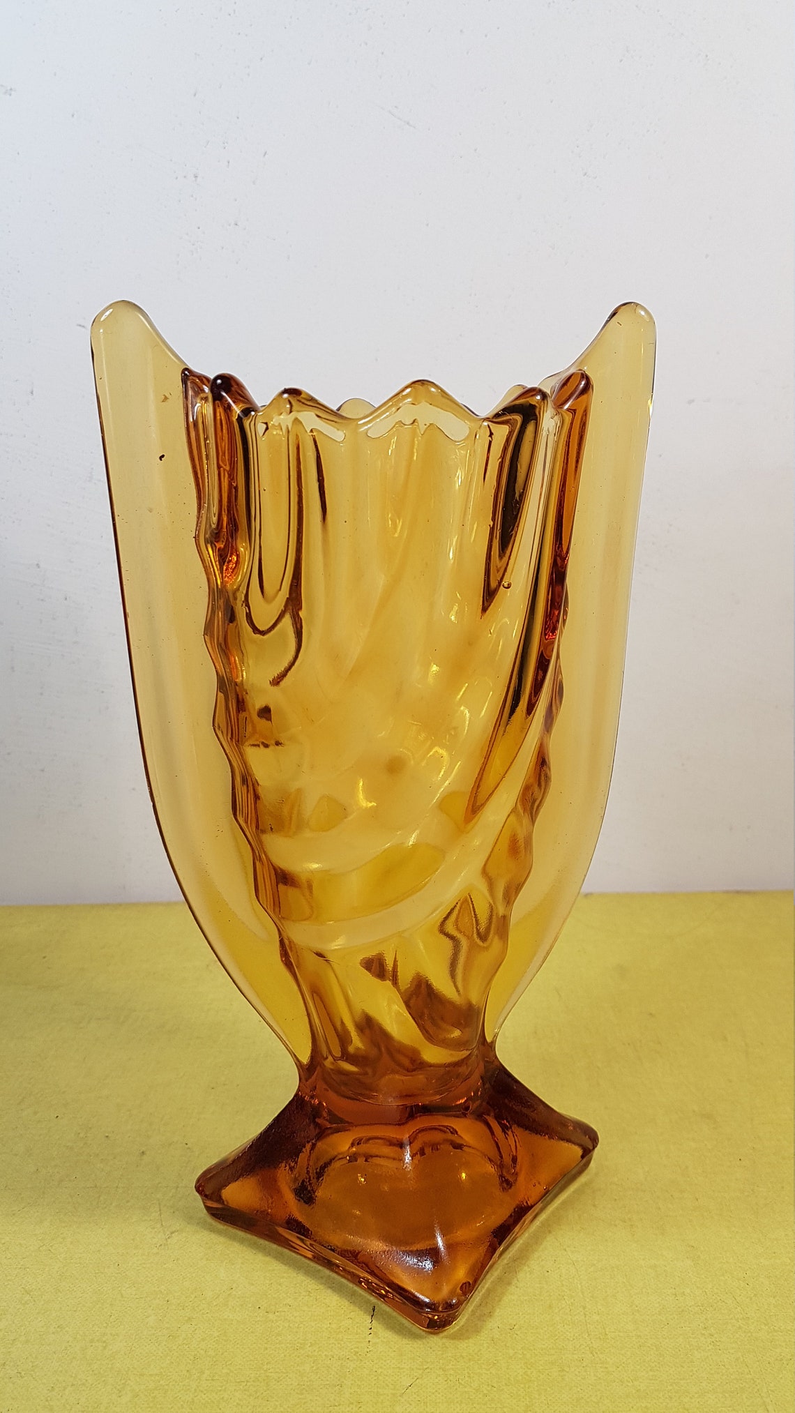 Vintage yellow glass vase Etsy