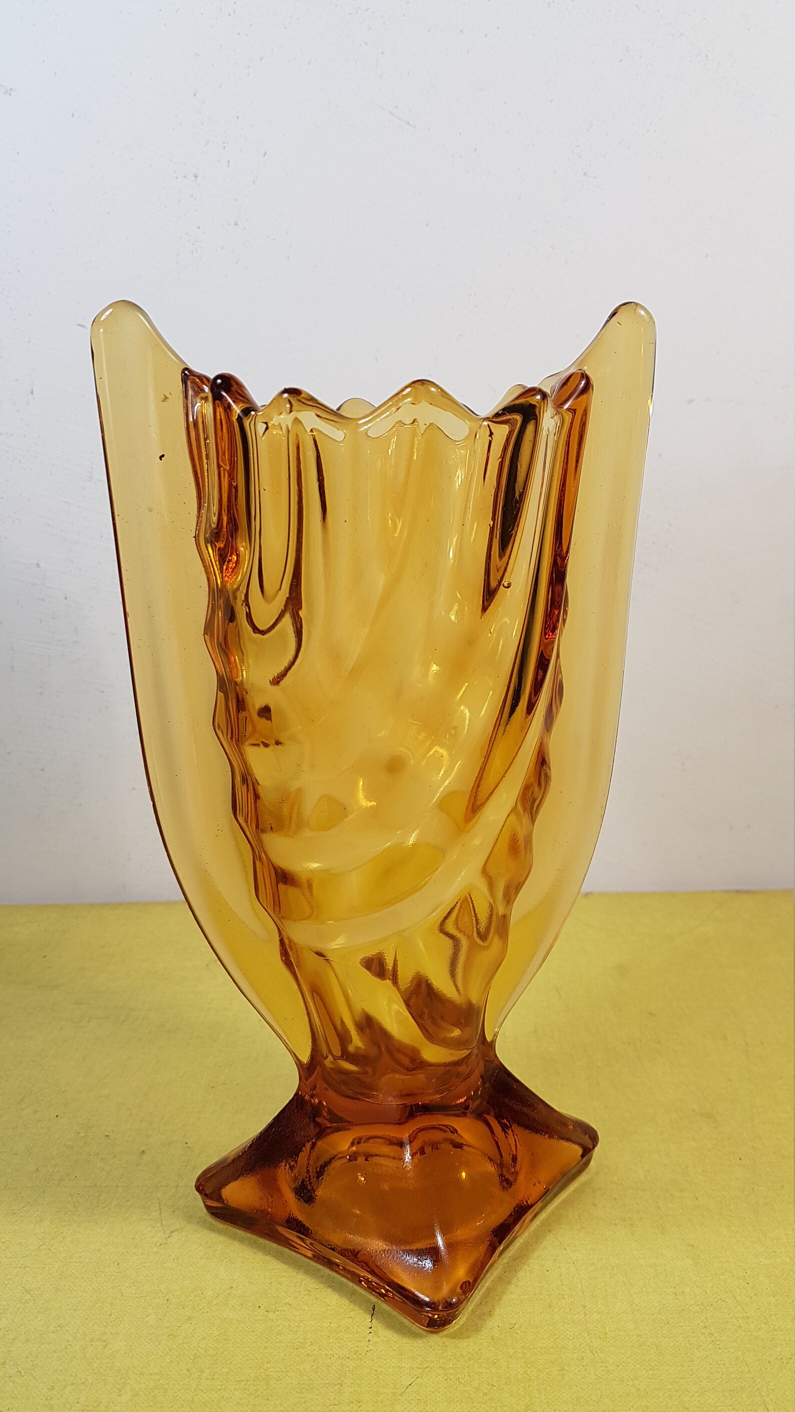 Vintage yellow glass vase Etsy