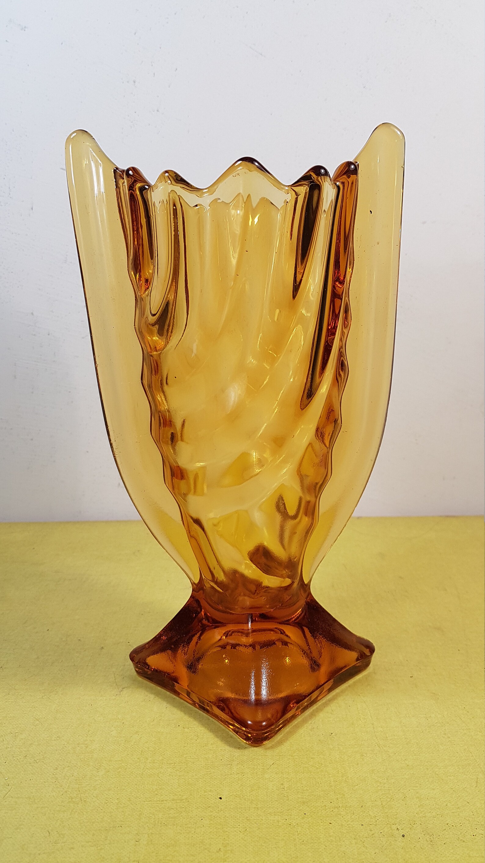 Vintage yellow glass vase Etsy