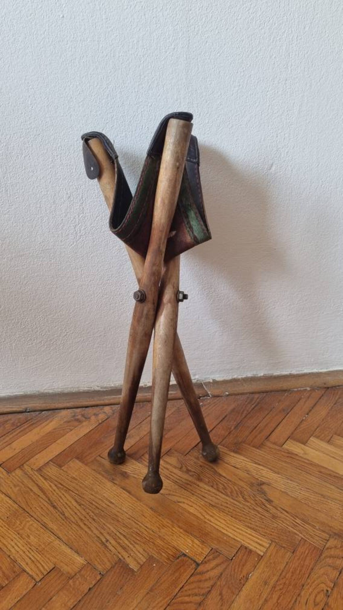 Vintage leather tripod stool Etsy