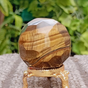 Tiger Eye Sphere: Faceted Brown Crystal Ball Healing Chakra Stone (40MM