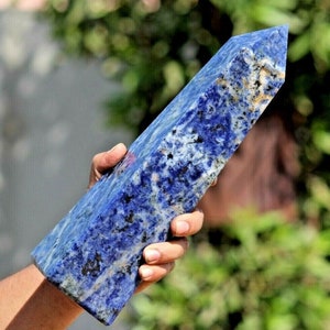 Large 300MM Sodalite Tower 4 Faceted Tower Healing Stone Meditation Chakras Crystal Power Home Decoration Obelisk Tower